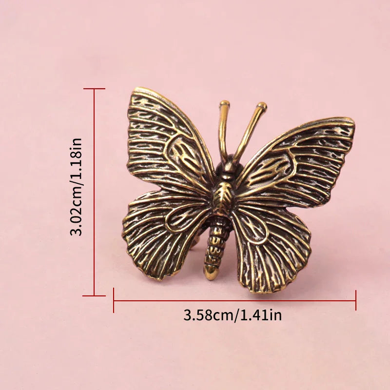 Home Decoration Craft Accessories Solid Pure Brass Butterfly Figurines Miniatures Desktop Ornament Antique Copper Insect Statue Zpaxo