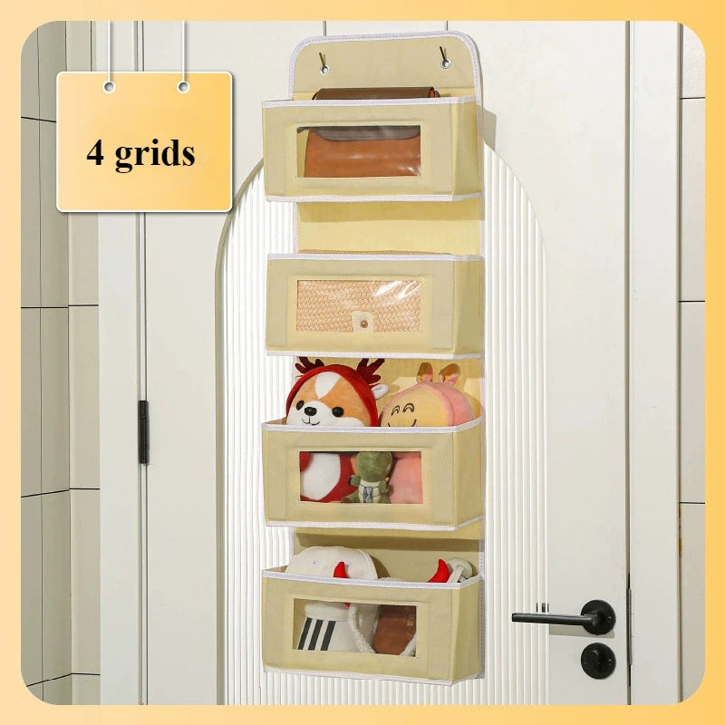 Over The Door Organizer – Hanging Storage with Clear Windows Door Storage Organizer Zpaxo 4 grids beige