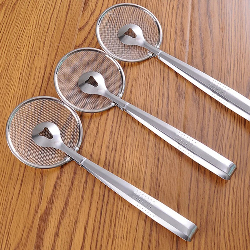 Stainless Steel Oil Frying Clamp Filter Fine Mesh Strainer With Clip Tongs for Oil-frying Food BBQ Kitchen Tools Zpaxo