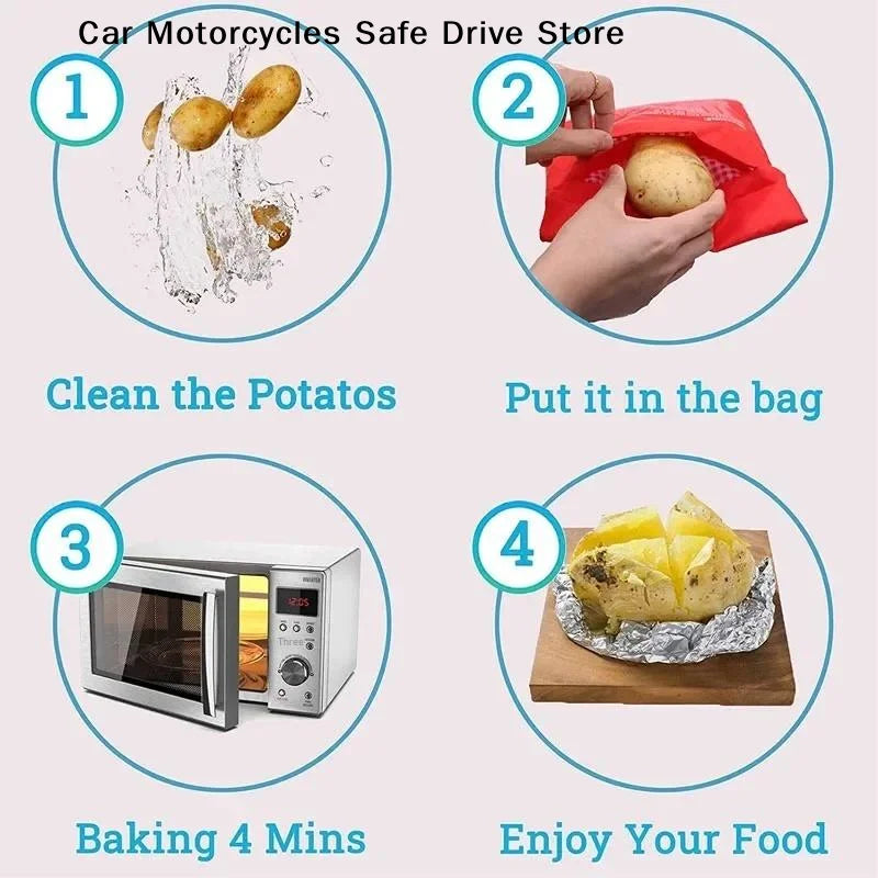 Red Microwave Potato Bags Can Be Reused 4 Minutes Fast Cookware