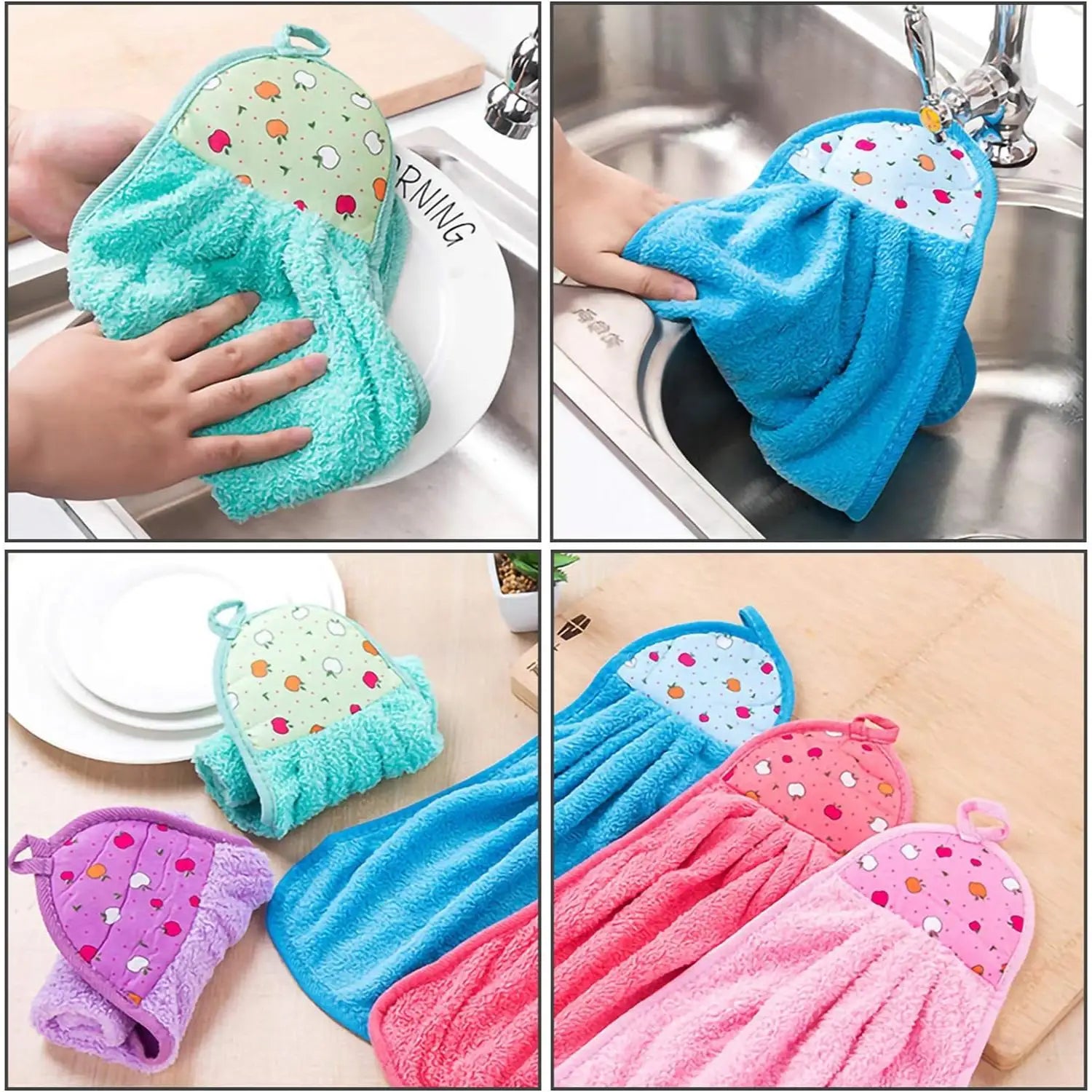 4-Pack Wall-Mounted Quick-Dry Plush Hand Towels | Kitchen & Bath