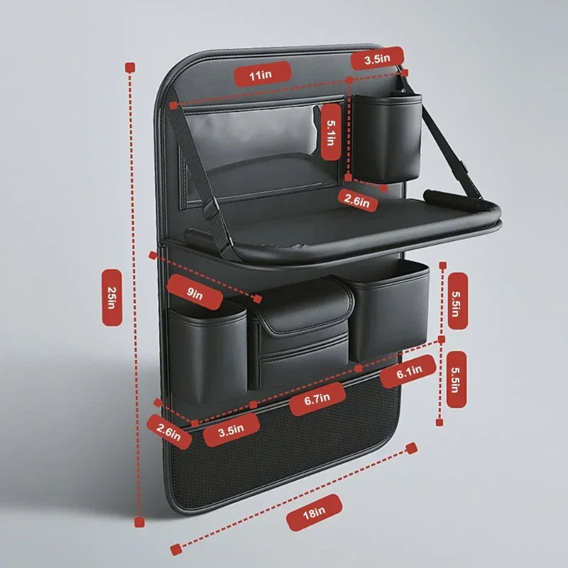Car Large Capacity Back Seat Storage Bag Foldable Tablet Tray PU