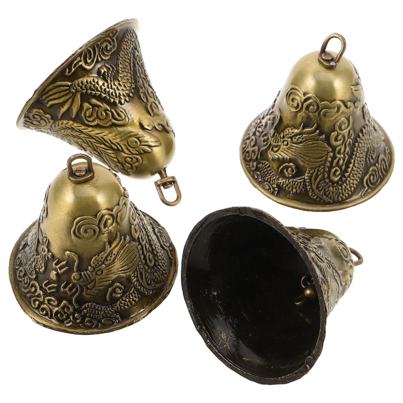 Vintage Alloy Christmas Hanging Bells Dragon Phoenix Shape Rustic