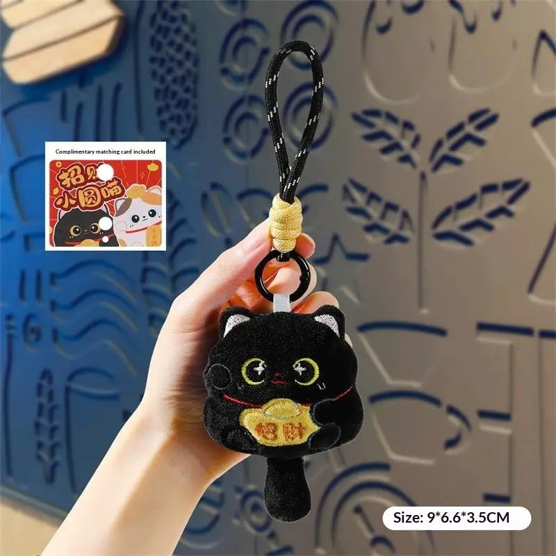 1 Cute Auspicious Cat Soft Toy Keychain Pendant Lanyard Bag Chinese Zpaxo Black