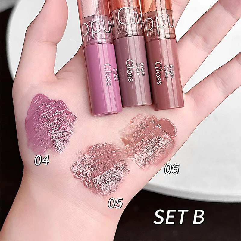 3PCS Water Light Mirror Lip Gloss Set Hydrating Lightweight Liquid Lipstick Nature Moisturizing Lip Tint Lips Makeup Cosmetics Zpaxo