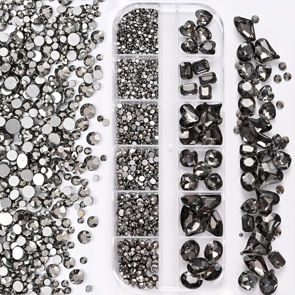12 Grids 3D Nail Art Rhinestones Mixed Shapes Clear Glass Diamond Zpaxo 4