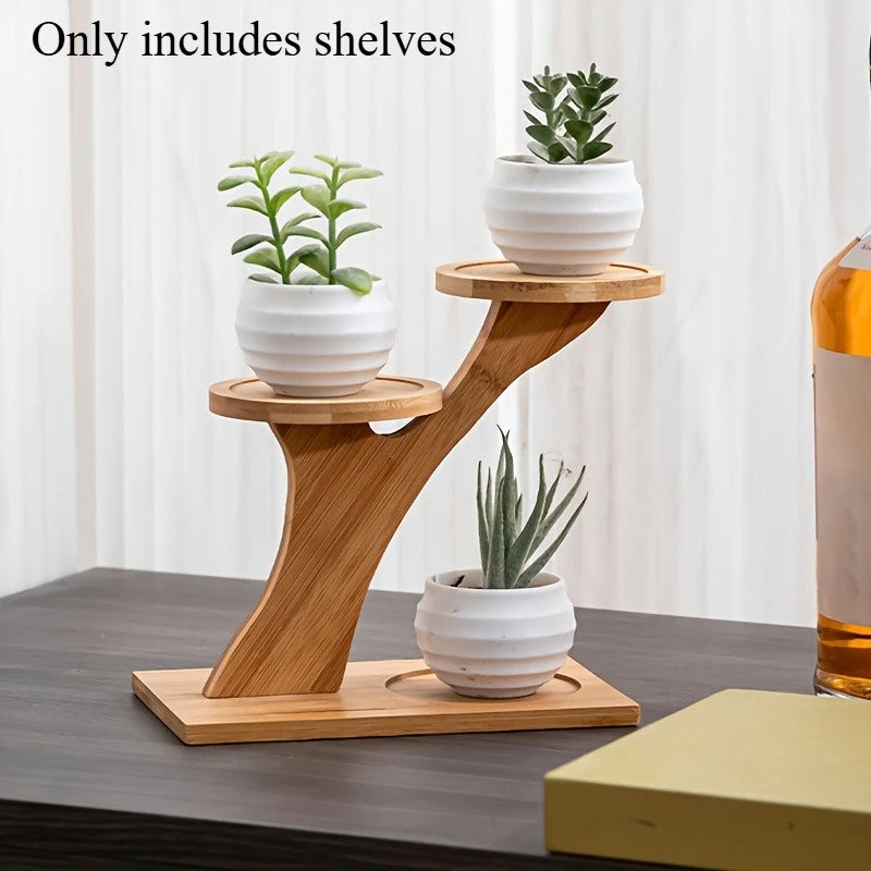Elegant Bamboo Plant Stand Two-tier Display Rack Suitable Small