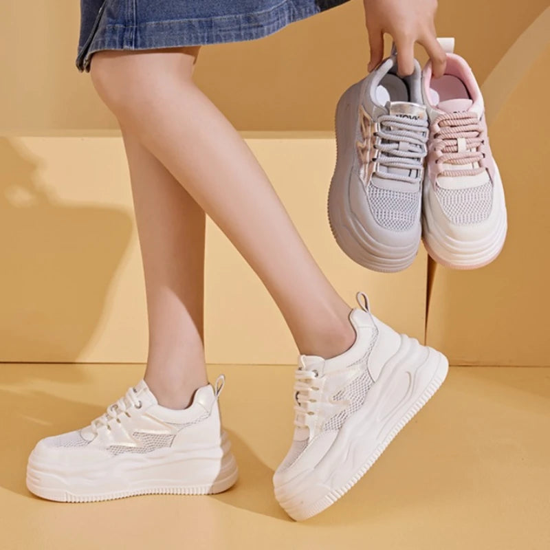 Womens Summer Breathable Mesh Thick Sole Platform Sneakers Hidden Zpaxo