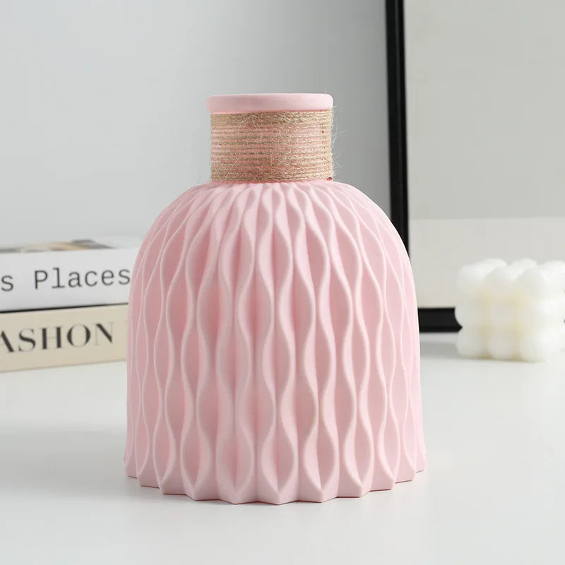 Water Ripple Vase Flower Pot Basket Twine Plastic Small Fresh Zpaxo Pink