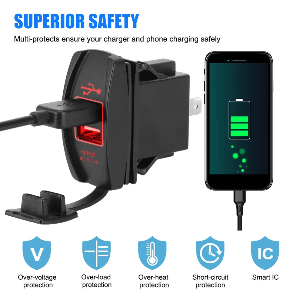 Car Charger Auto Adapter Dual USB Ports Dustproof Phone 5V 3 1A LED