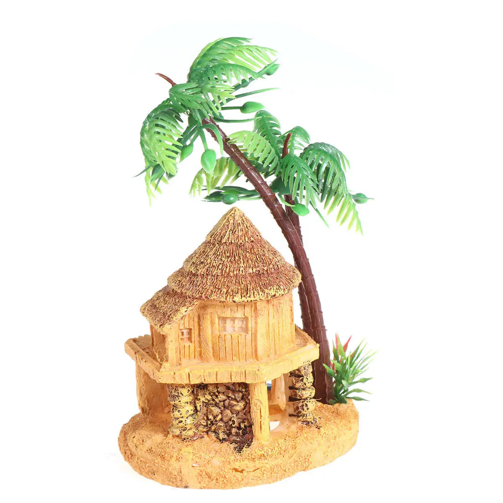 Resin Aquarium House Decoration Miniature Coconut Tree Shelter Fish