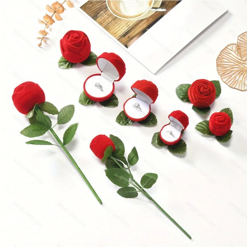 Velvet Rose Flower Ring Box Valentine Day Romantic Bouquet Case