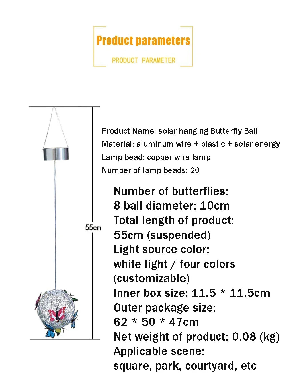 Solar Lamp Auto Light Up Garden Lights Metal Ball Butterfly Hanging Zpaxo
