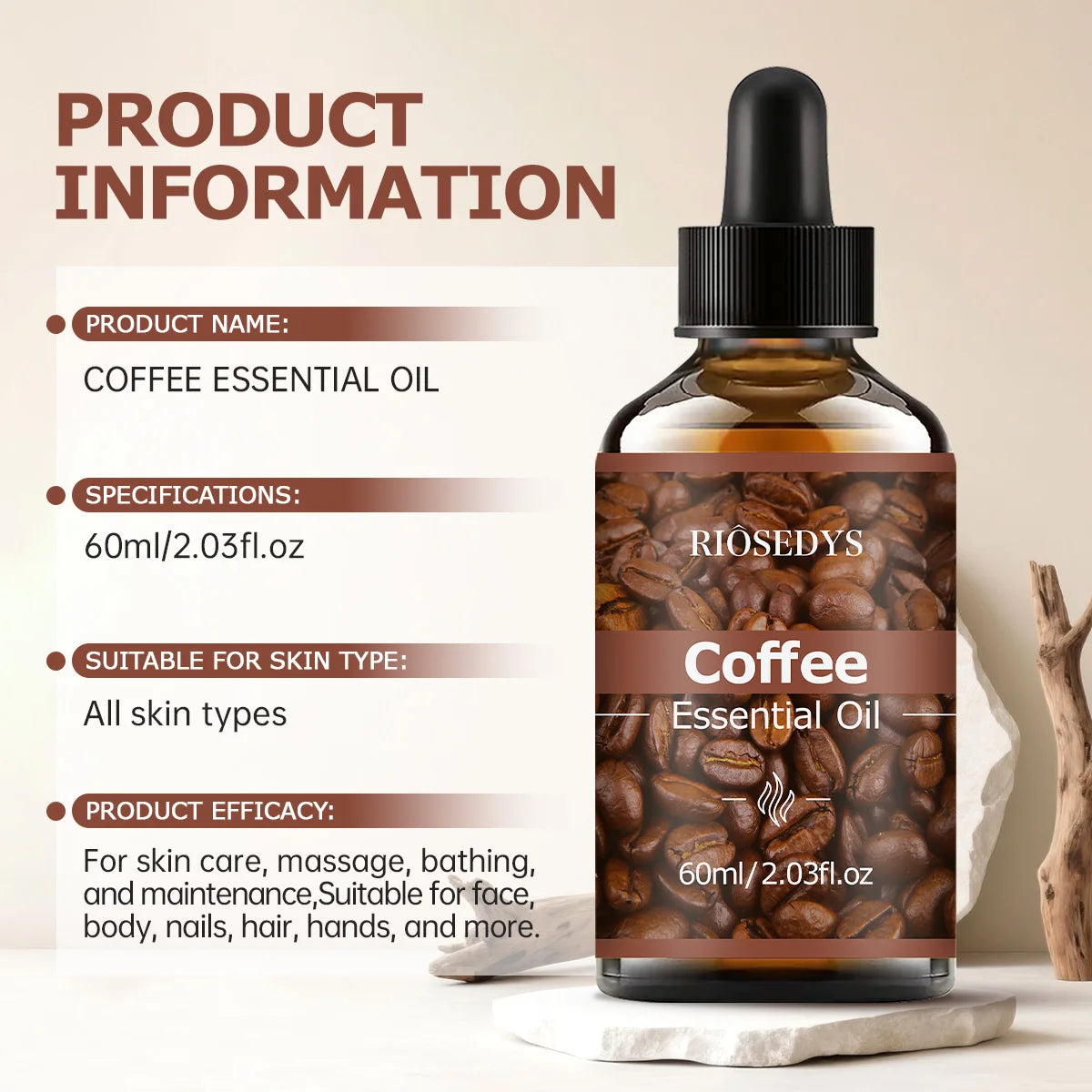 60ml COFFEE ESSENTIAL OIL has deep nourishing moisturizing effects, making it suitable for massage, skin care, and hydration. Zpaxo