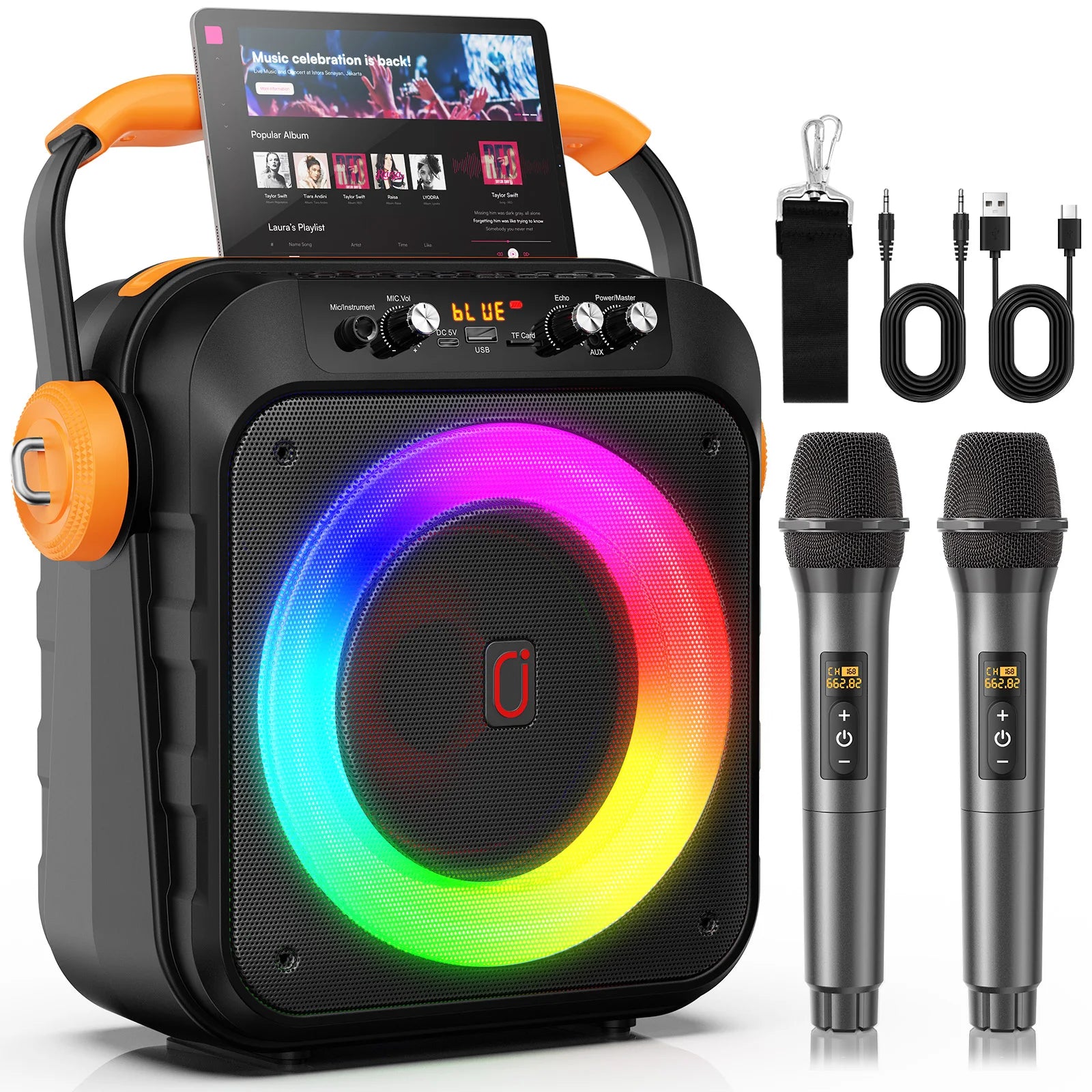Karaoke Machine 2Microphones Portable Bluetooth Speaker 6 8