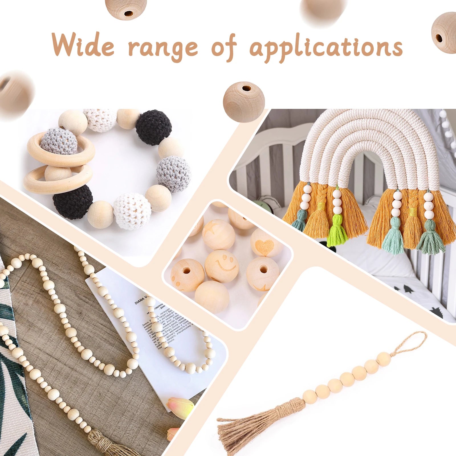 200-Pack 20mm Natural Round Wooden Beads – DIY Craft Beads