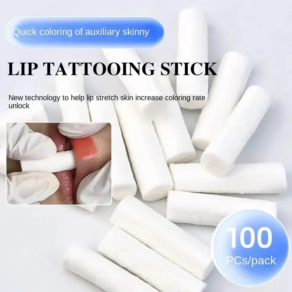 100PCS/box Disposable Lip Tattoo Skin Stretching Cotton Stick With Box Semi-Permanent Makeup Lip Embroidery Blush Recovery Tools Zpaxo