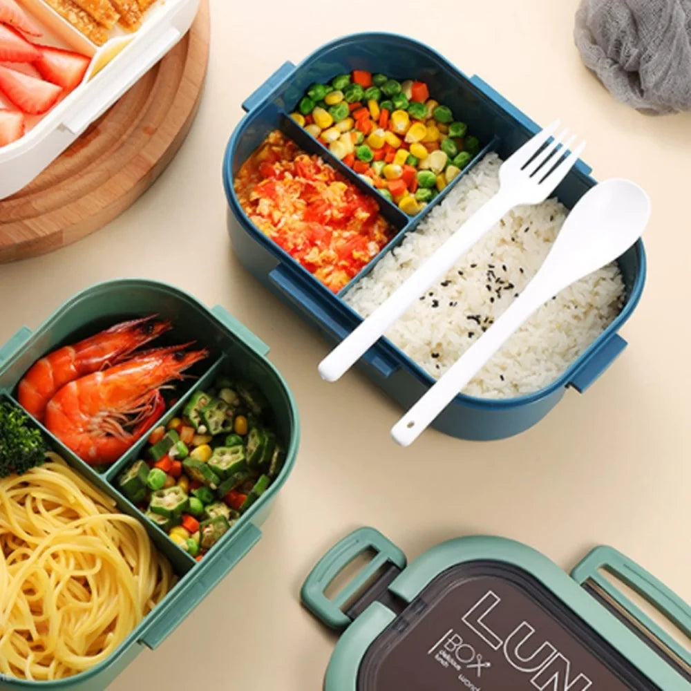 Double-layer Lunch Box Portable Compartment Fruit Food Microwave Fork Zpaxo