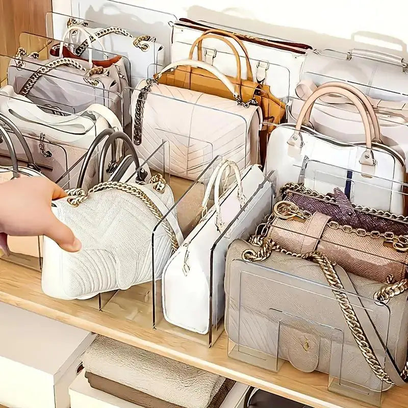 4 Slots Clear Bag Storage Divider Acrylic Closet Finishing Divider Purse Handbag Storage Rack Transparent Bag Organizer Stand Zpaxo