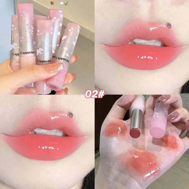 Mirror Glass Solid Lip Gloss Water Light Round Tube Lasting