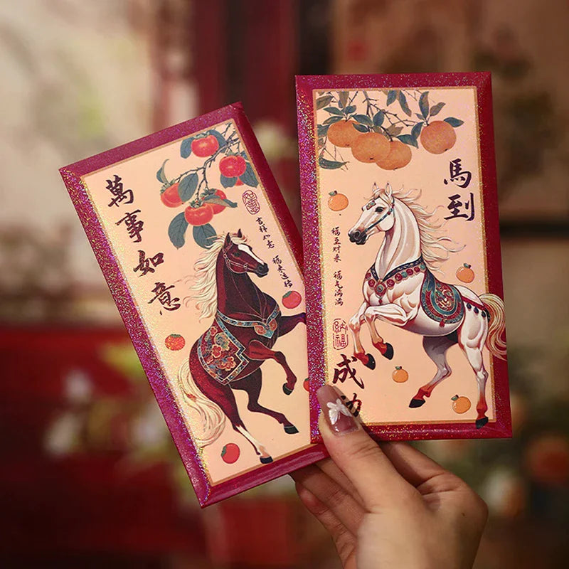 6PCS 2026 Year Of The Horse Red Envelopes Chinese New Year Red Packet Lucky Money Bag Gift Envelopes Red Packet Zpaxo