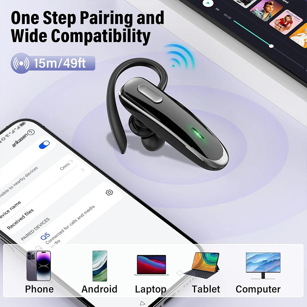 Wireless Bluetooth Headset V5 4 Earpiece Built-in Dual ENC Mic 10Hrs