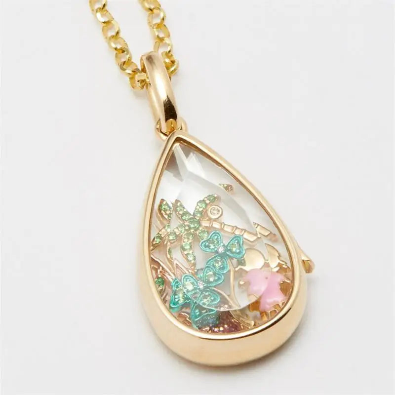Exceptional Adorable Ocean Heart Water Drop DIY Necklace Pendant Zpaxo