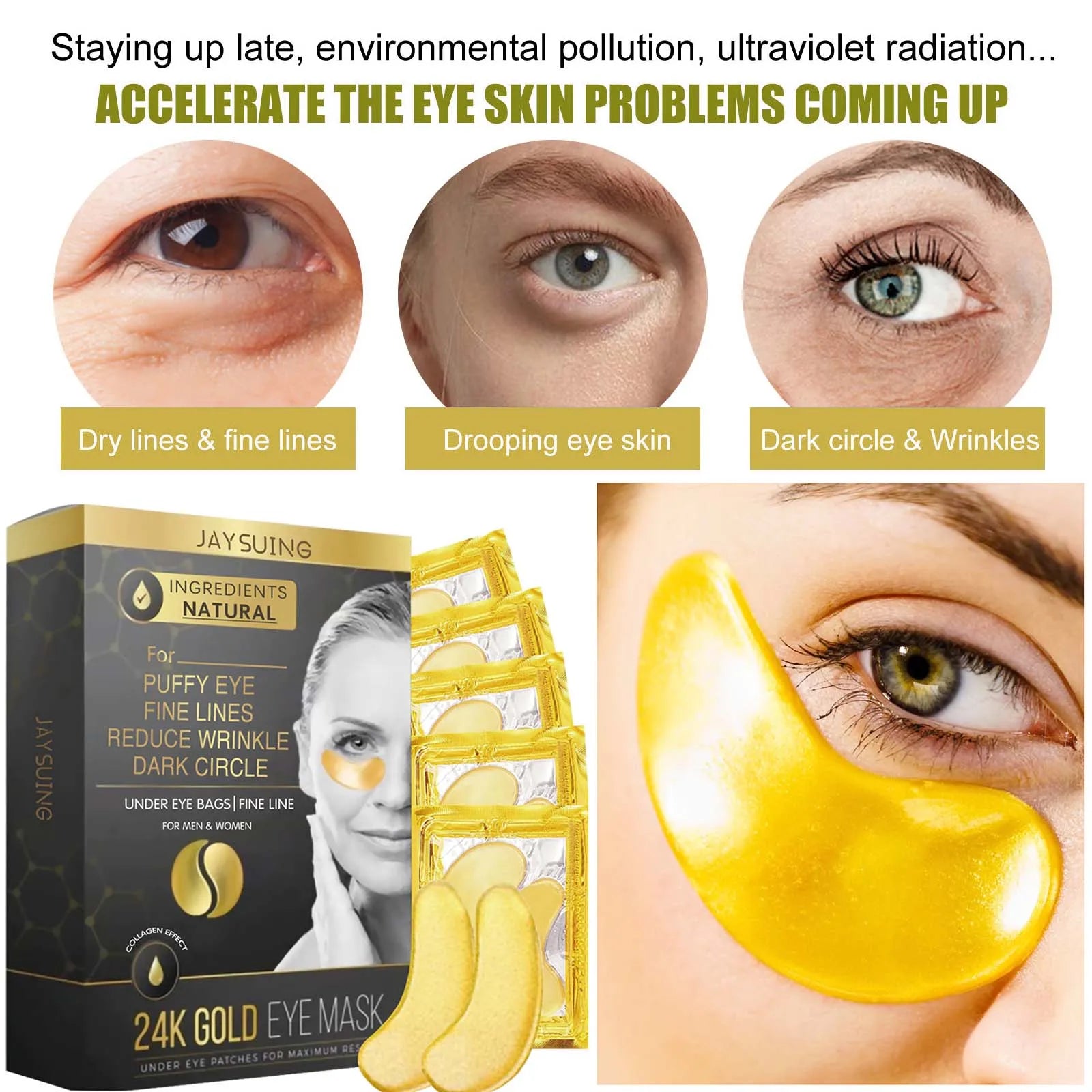 24K Gold Collagen Eye Mask Patches – Brighten & Firm (5 Pairs) Eye Mask Patches Zpaxo