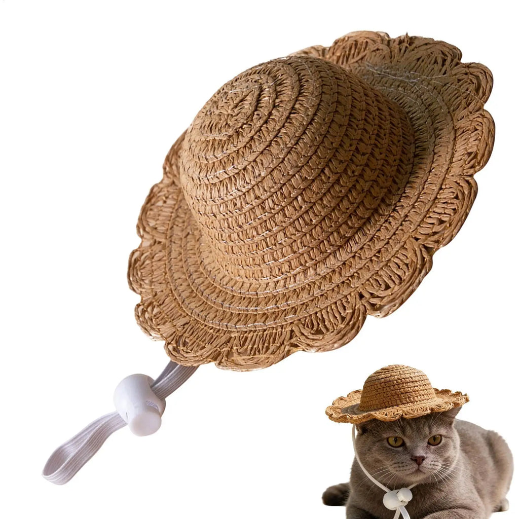 Dog Straw Hat Cute Adjustable Pet Woven Hat Dog Decorative Hat Photo Prop Dog Cat Sunshade Caps Run Straw Hat For Small Dog Cat Zpaxo