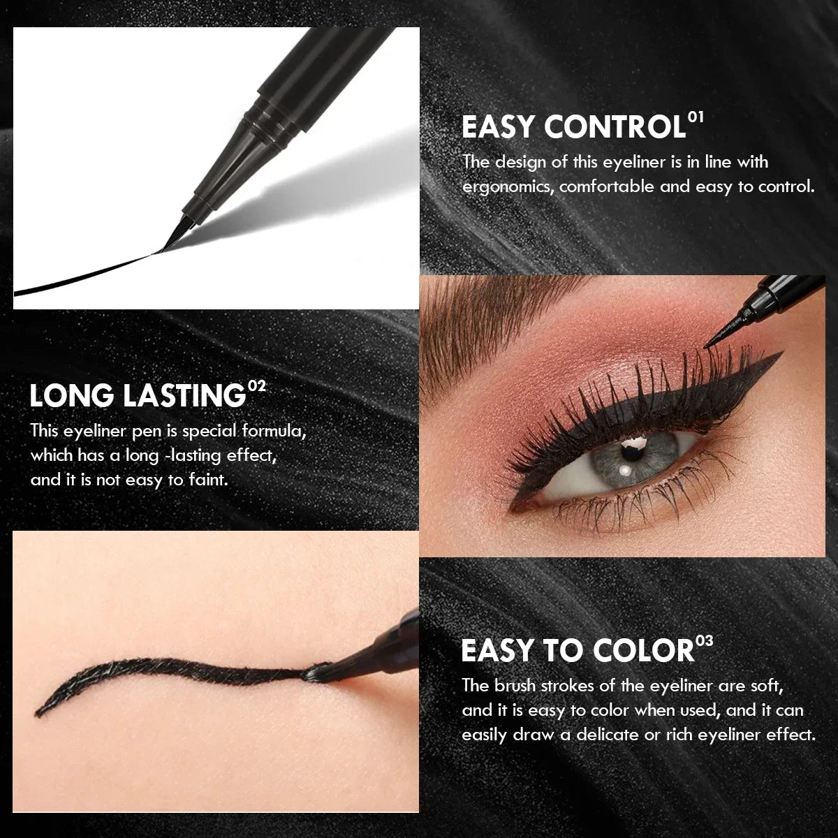Evenly Colored Pigmented Liquid Eyeliner Waterproof Long-lasting Slim Zpaxo