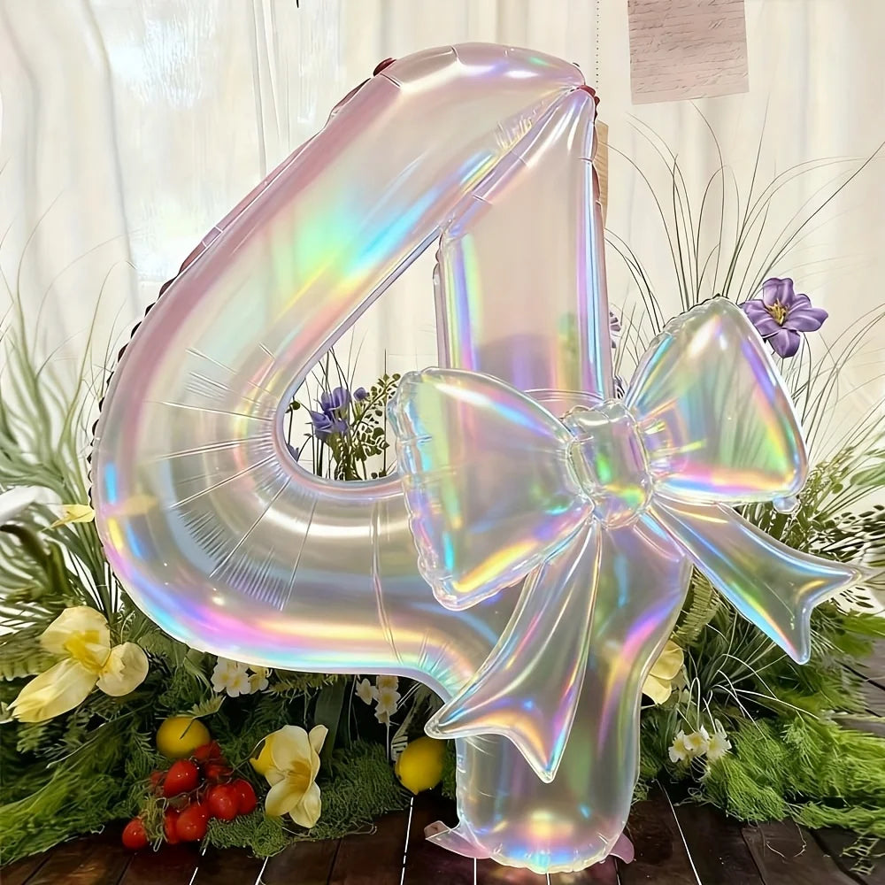 Number 0-9 Foil Balloons Large Iridescent Transparent 24-inch Bow Zpaxo 4 40inch