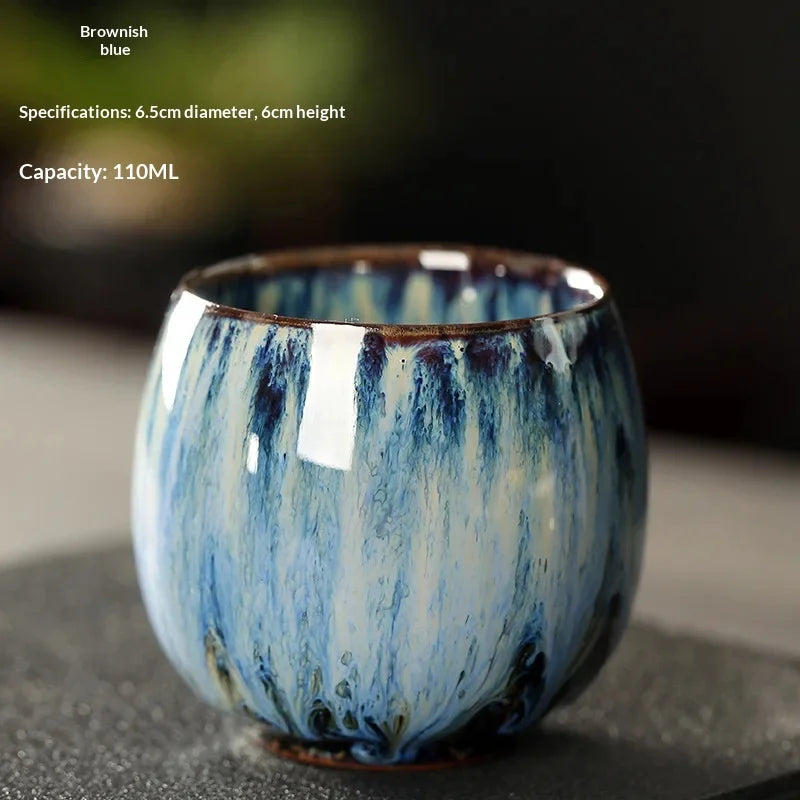 Ceramic Kung Fu Tea Set Made From Kiln Transformed Tea Cups, Tianmu Glazed Cups, Tasting Cups, Egg Shaped Small Tea Bowls Zpaxo 110ML 03
