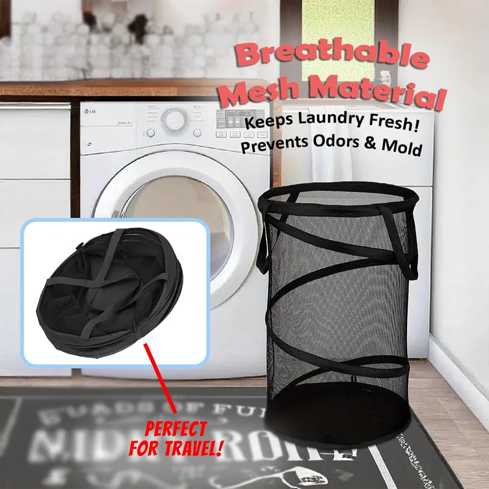 Mesh Collapsible Laundry Basket Foldable Large Clothes Hamper with Handles for Laundry Room Bathroom Black Zpaxo