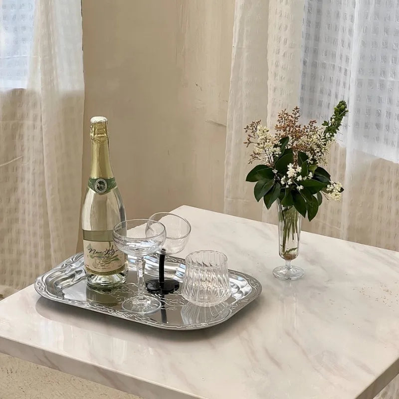 1PCS English-style Vintage Tray Pattern Metal Dining Tray, Household and Commercial Storage Tray, Rectangular Dim Sum Fruit Tray Zpaxo