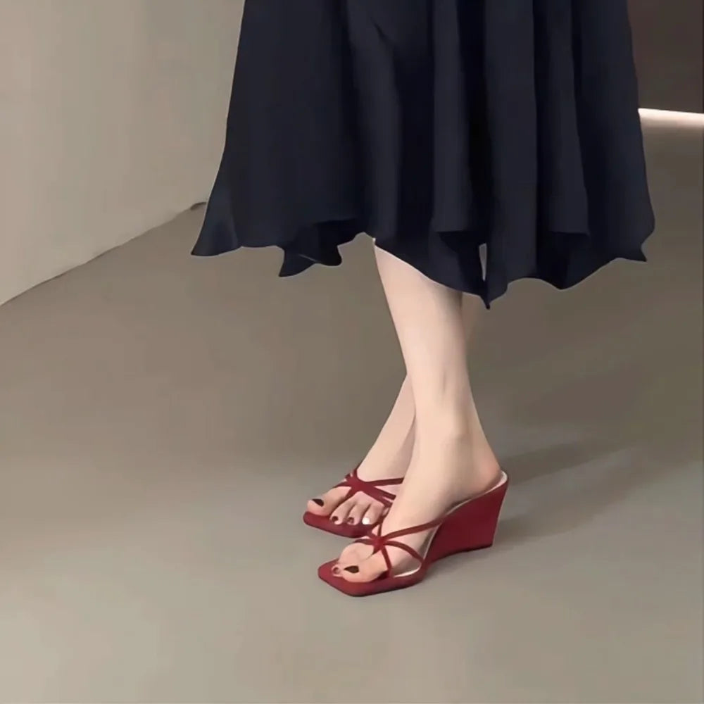 Summer Leopard Women's Fashion Wedges Heel Slippers Elegant Dress Slides Design Style Banquet Party Sandals Shoes Zpaxo