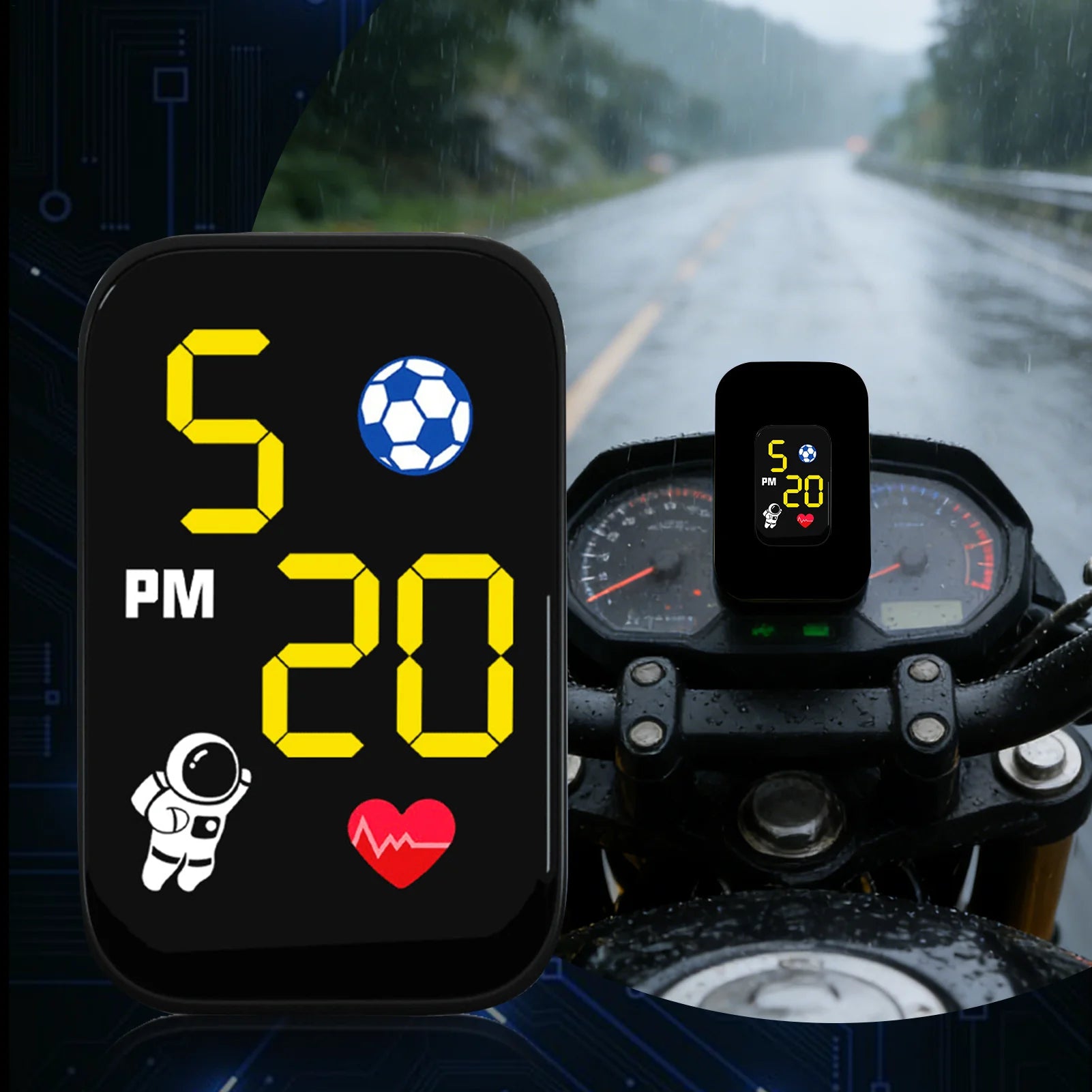 Waterproof Mini Motorcycle Clock Dashboard Mount LED Light Compact