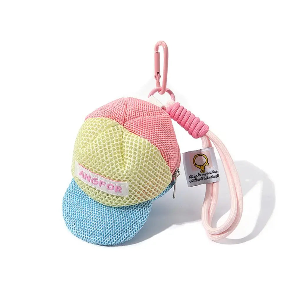 Keychain Hat Shape Coin Purse with Handle Rope Decorative Portable Wallet Bag Anti Loss Zipper Closure Creative Hat Mesh Pouch Zpaxo