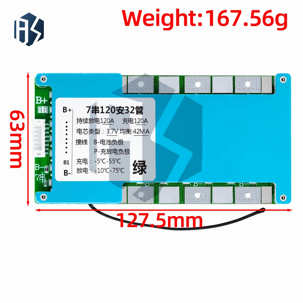 ‌7S 24V 80A-120A Li-ion/LMO Ternary Lithium Battery BMS – 18650 Cell Protection Board with Balancing, Thermal Management Zpaxo