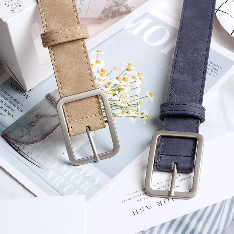 Fashion Square Pin Buckles Belts Women Silver Buckle Leather Jeans