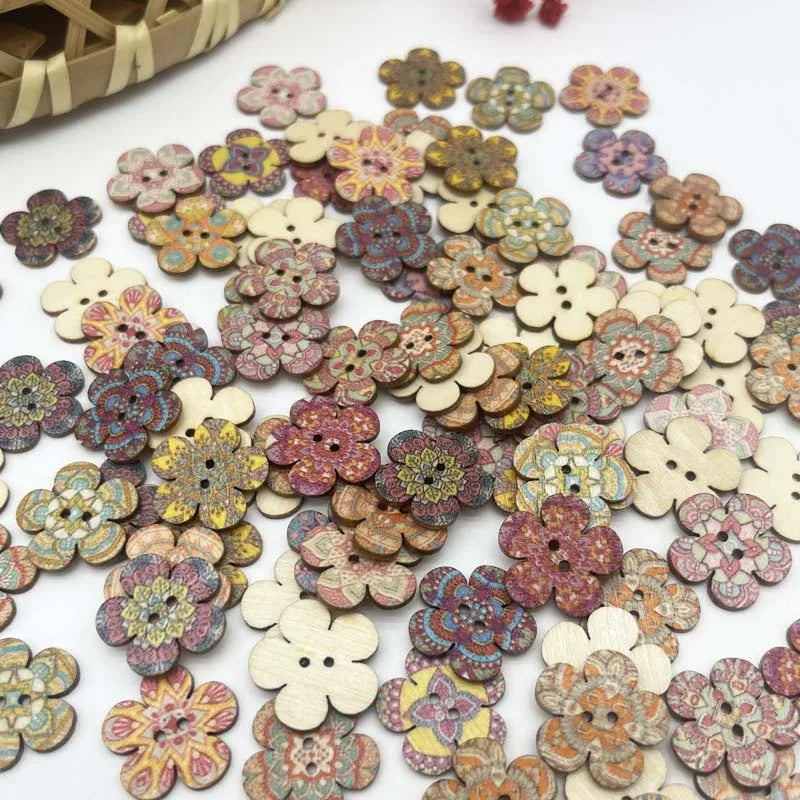 Vintage Flower Wooden Buttons 20/50/100pcs – Sewing & Crafts Wooden Craft Buttons Zpaxo