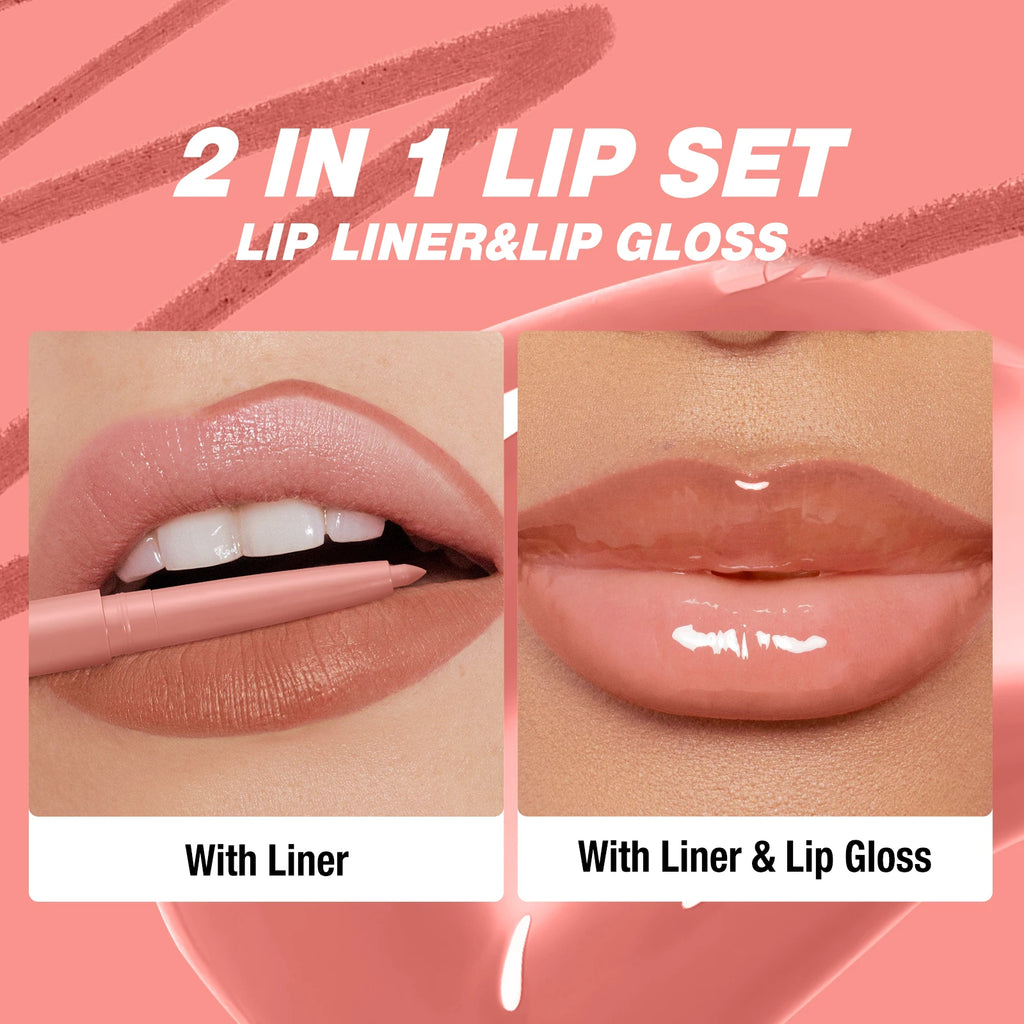 2-in-1 Lip Gloss Lipliner Durable Waterproof Non Staining Fading Zpaxo