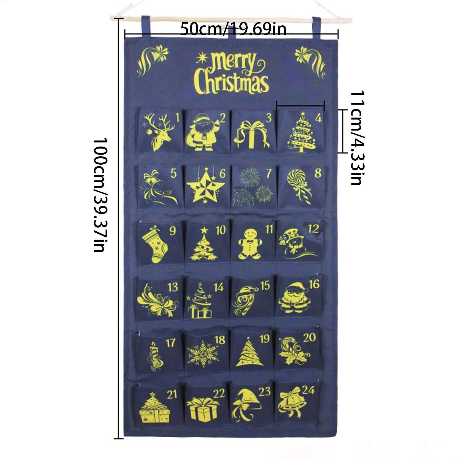24 Days Christmas Advent Calendar Bag Hangable Fabric Storage Pockets