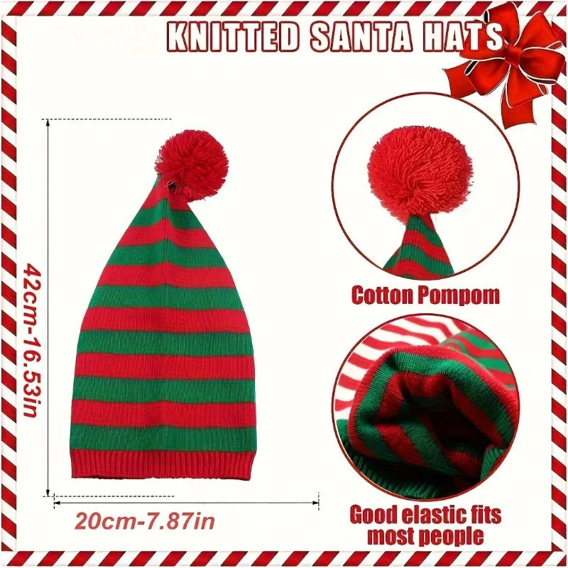 Christmas Knit Beanie Stocking Stuffer Santa Hat Striped Crochet Cap