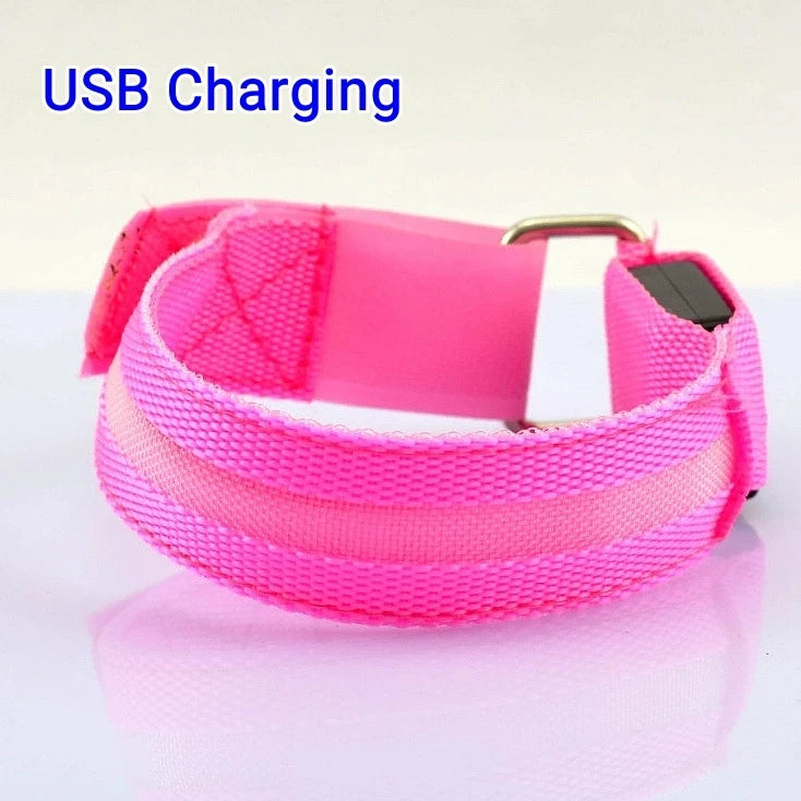 Outdoor Sports Armband LED Light Night Running Safety Belt USB Rechargeable Arm Leg Warning Wristband Cycling Bike Bicycle Light Zpaxo Pink