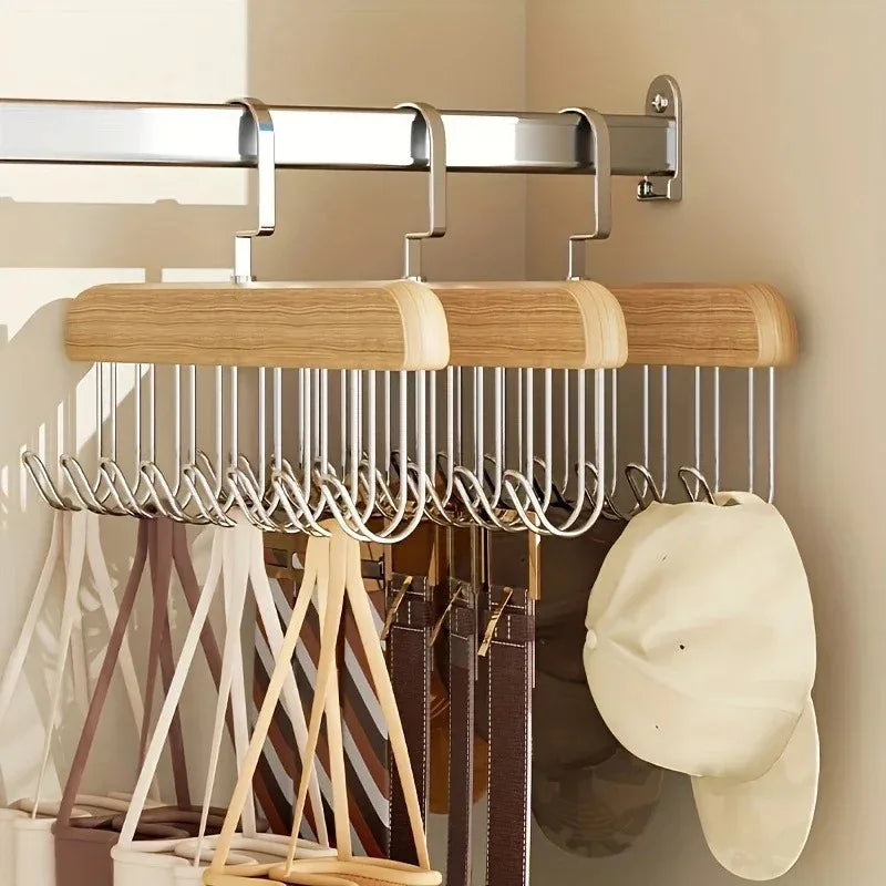 Wooden Multi-hook Hanger Organizer Space-saving Storage Rack