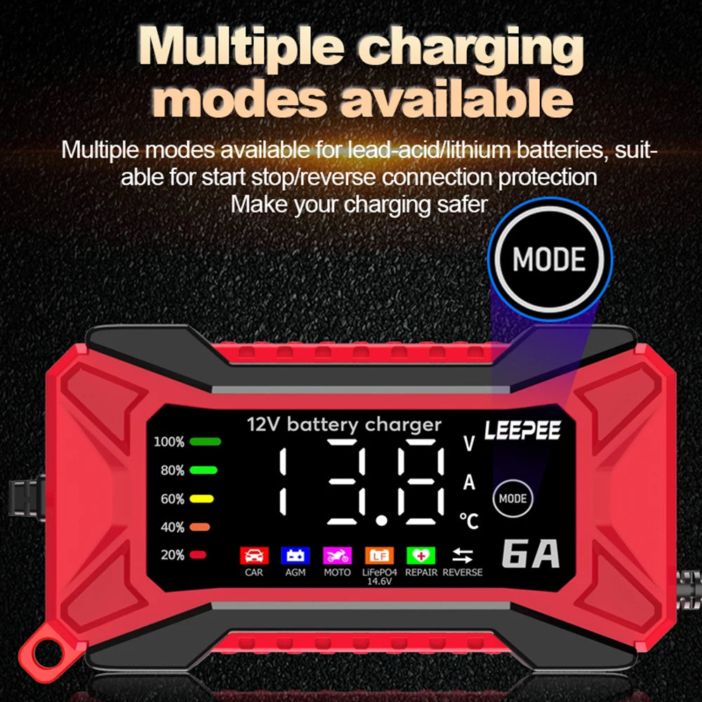 14 6V 10A Iron Lithium Charger Digital LCD Display Smart Battery