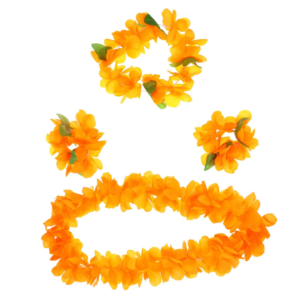 1Set Hawaiian Garland Set Includes Floral Wreath Necklace Bracelets Exquisite Handmade Delicate Flowers Tropical Party Accessory Zpaxo