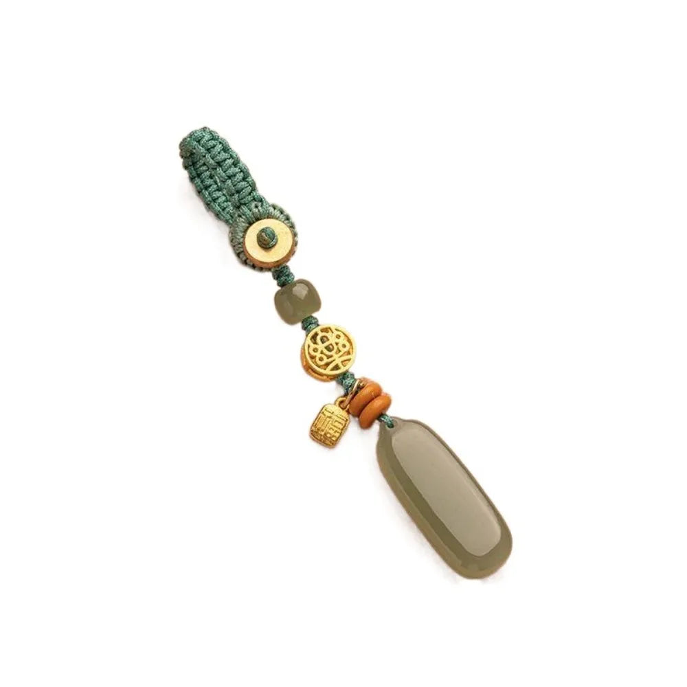 Fashionable Natural Hetian Jade Car Key Ring Tranquility Peace Key Pendants Green Personality Pendant Mobile Phone Chain Couple Zpaxo Style 1