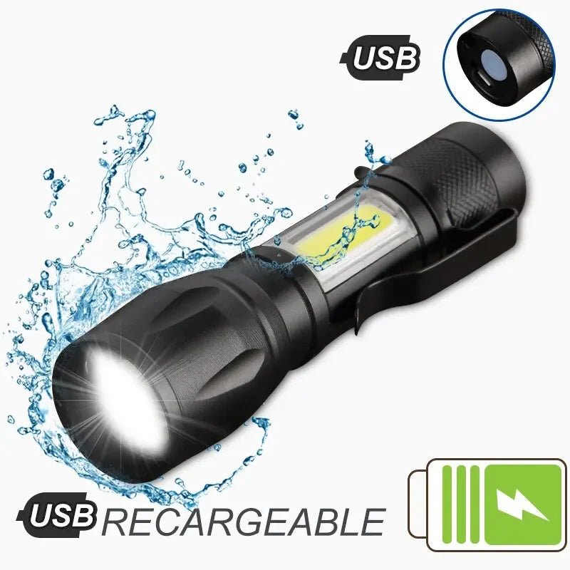 Mini USB Rechargeable LED Flashlight – Waterproof Camping Torch