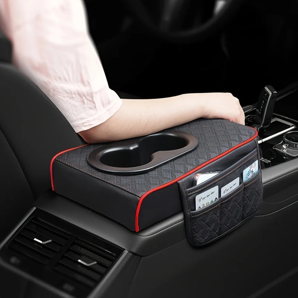 Universal Car Armrest Box Cover PU Leather 2 Cup Holders Center Zpaxo